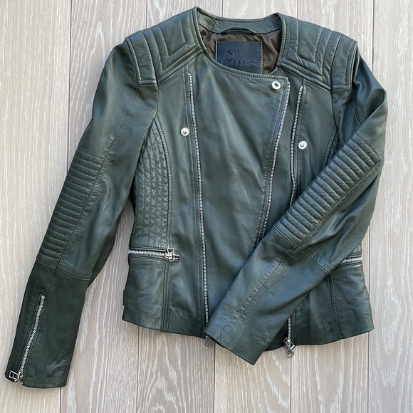 Goosecraft Drape Collar Zip Detail Leather Jacket - Picture 11 of 12